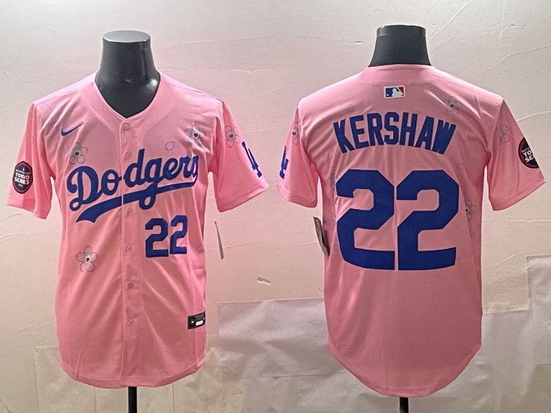 Men Los Angeles Dodgers 22 Kershaw Pink Sakura Edition 2025 Nike MLB Jersey style 5